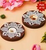 Multicolour Wood Round Wooden Block Print Tea Light Candle Holders (Set of 12)