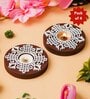 Multicolour Wood Round Wooden Block Print Tea Light Candle Holders (Set of 4)