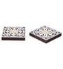 Multicolour Wood Square Wooden Floral Block Print Decorative Tea Light Holders (Set of 2)