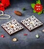 Multicolour Wood Square Wooden Floral Block Print Decorative Tea Light Holders (Set of 4)
