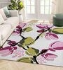 White Floral Wool 5 ft x 7 ft Machine Made Carpet