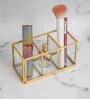 Multipurpose 3 Compartment Golden Metal & Glass Make Up Organiser