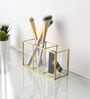 Multipurpose 3 Compartment Golden Metal & Glass Make Up Organiser
