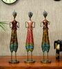 Iron Multicolor Lady Figurine Set of 3