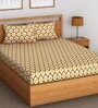 Mustard Abstract 144 TC 100% Cotton Fitted Bedsheet & 2 Pillow Covers