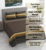 Brown Geometric 400 TC Cotton Superking Size Bedsheet With 2 Pillow Covers Threads Stripes Collection
