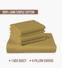 Mustard Gold Solid 400 TC Cotton Super King Sized Bedsheet with 4 Pillow Covers