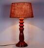 Festiva Mustard Natural Fiber Shade Night Lamp With Wood Base