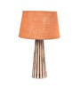 Shiny Mustard Natural Fiber Shade Night Lamp With Wood Base