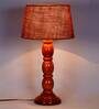 Emmett Mustard Natural Fiber Shade Night Lamp With Wood Base