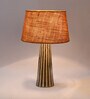 Shiny Mustard Natural Fiber Shade Night Lamp With Wood Base