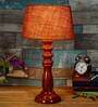 Festiva Mustard Natural Fiber Shade Night Lamp With Wood Base