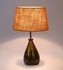 Caracas Mustard Natural Fiber Shade Night Lamp With Wood Base