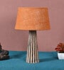Shiny Mustard Natural Fiber Shade Night Lamp With Wood Base