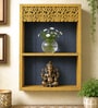 Mustard Solid Wood Handcarved Pitambara Floating Wall Shelf With 2 Compartments