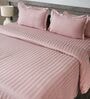 Pink 300TC 100% Cotton Stripe Flat Super King Bedsheet with 2 Pillow Covers