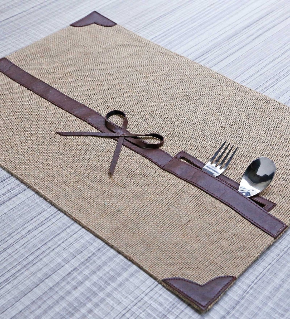 Buy Jute Beige & Brown Rectangular Table Mat Set Of 6 Online