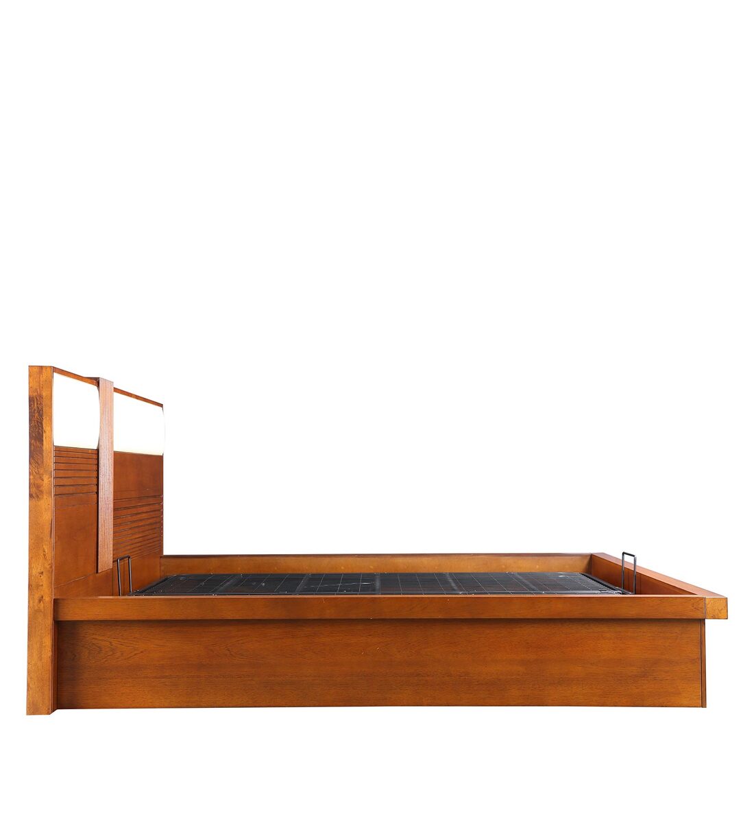 Buy Mystique Solid Wood Queen Size Bed in Walnut Finish with Hydraulic