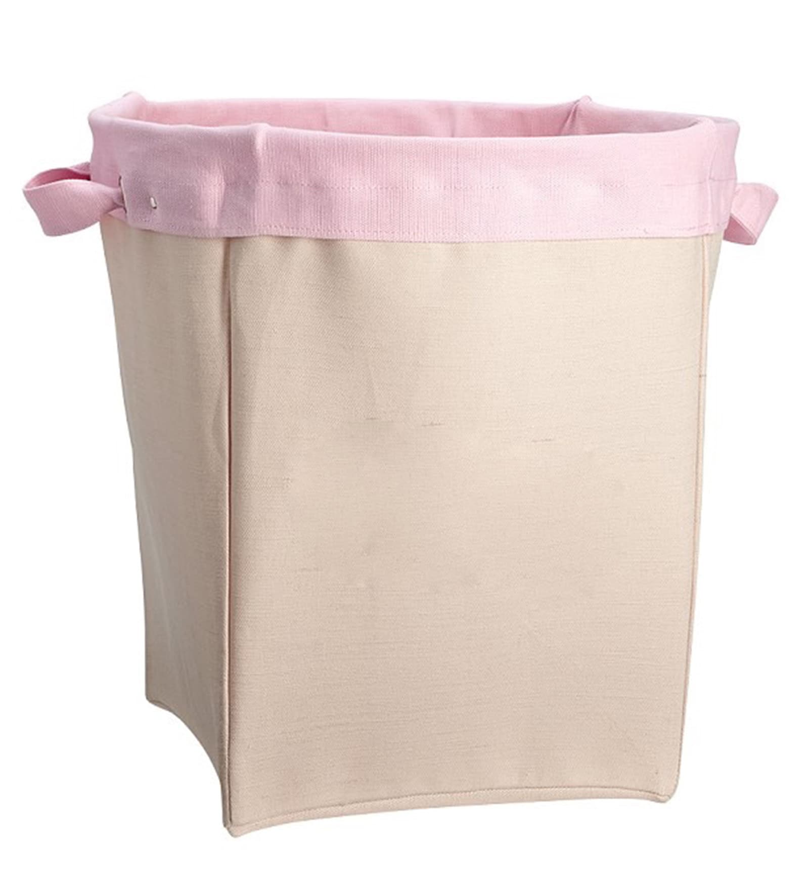 Cotton Pink & Beige Laundry Basket, 5 Ltr