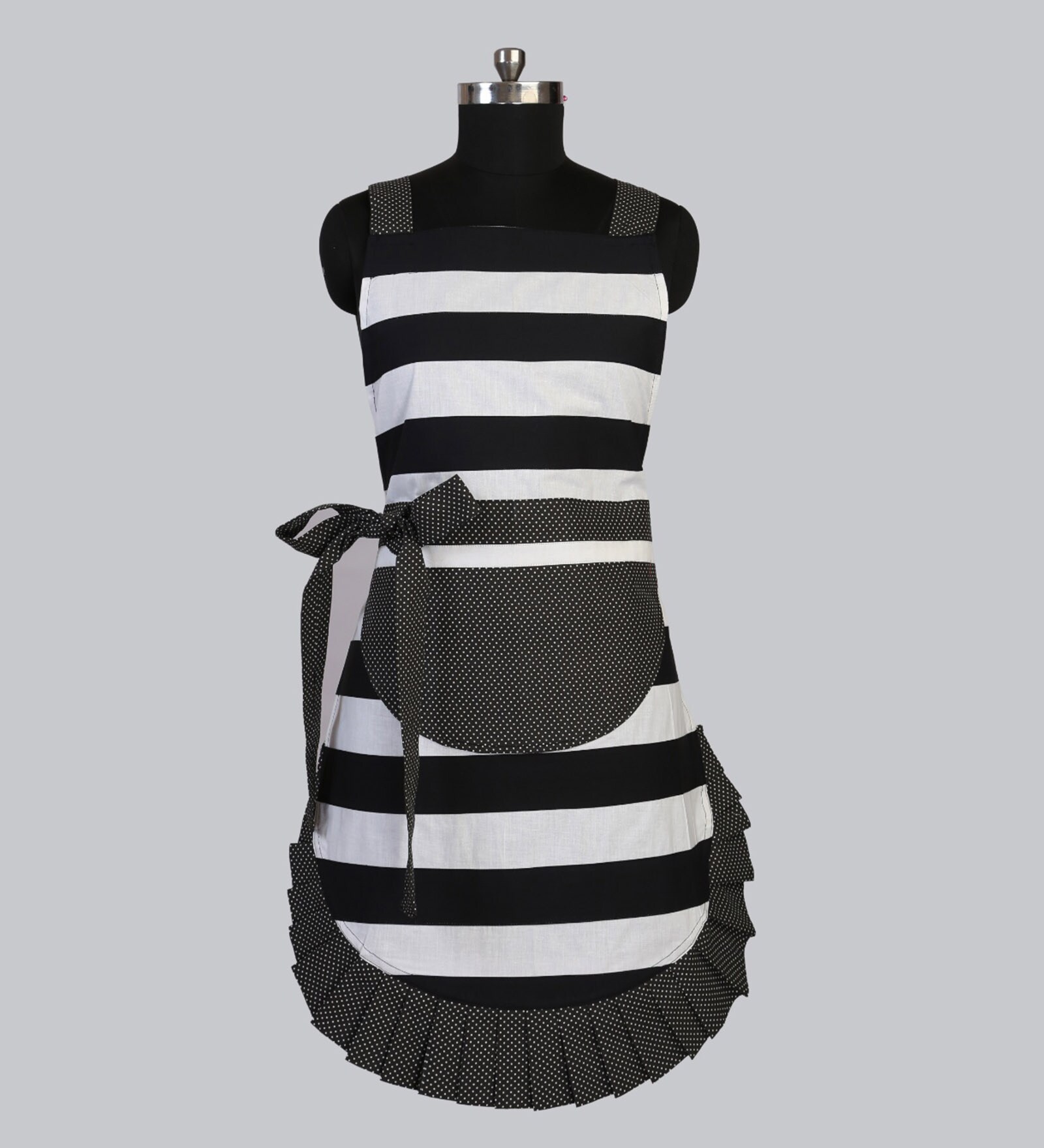Free Size and Daily Usable Cotton Dress Style Apron in Black and White