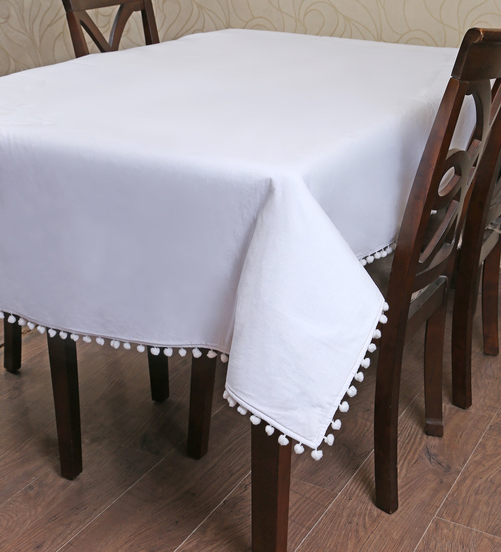 My Gift Booth Pom-Pom Lace White Cotton Table Cover
