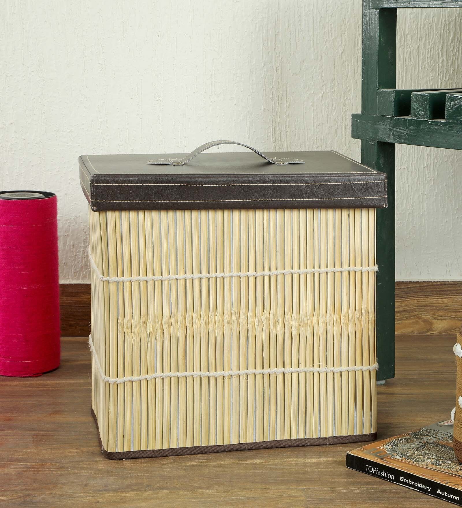 20 Ltr Wood Laundry Basket In Beige