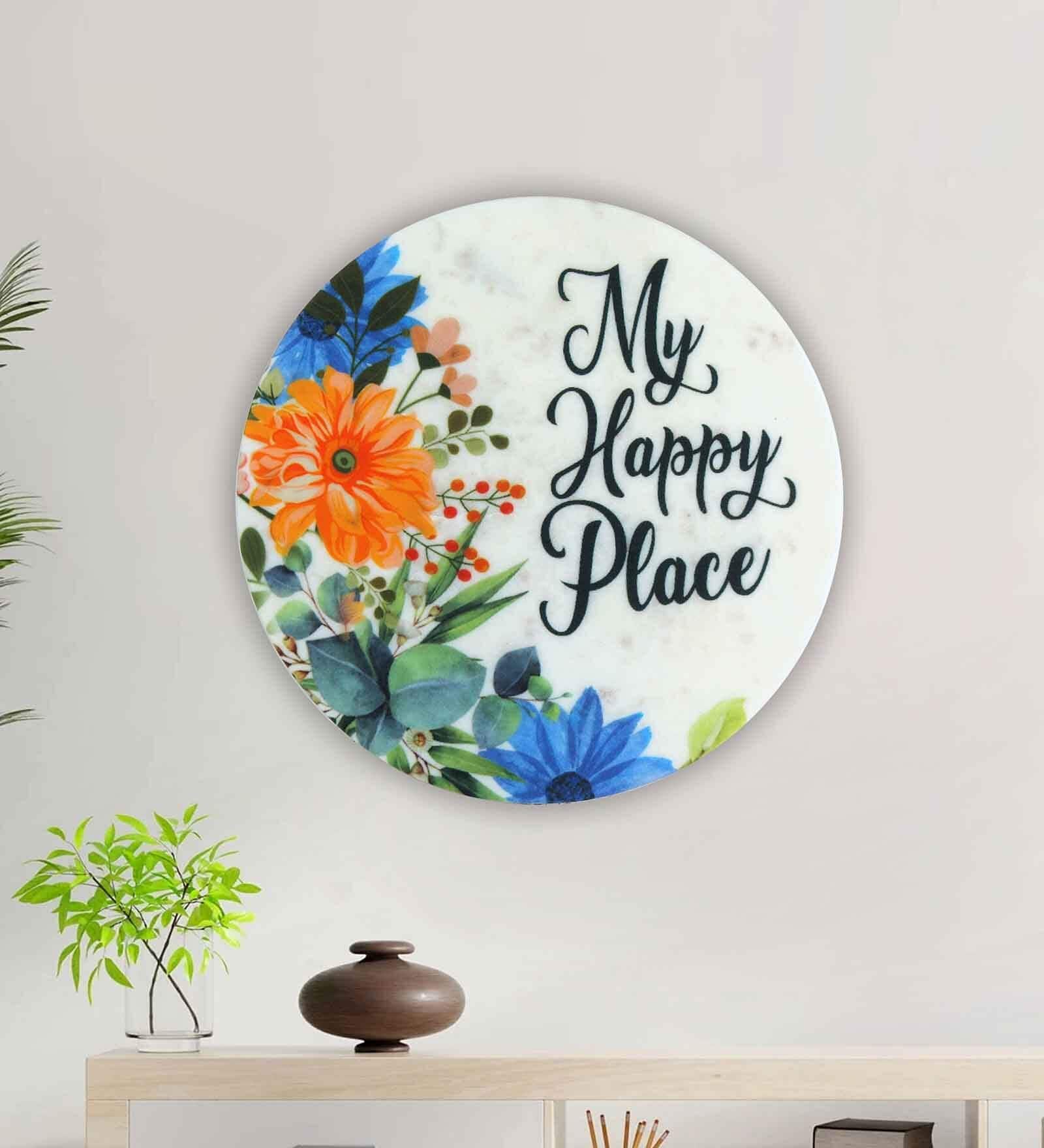 My Happy Place White Marble Wall Art