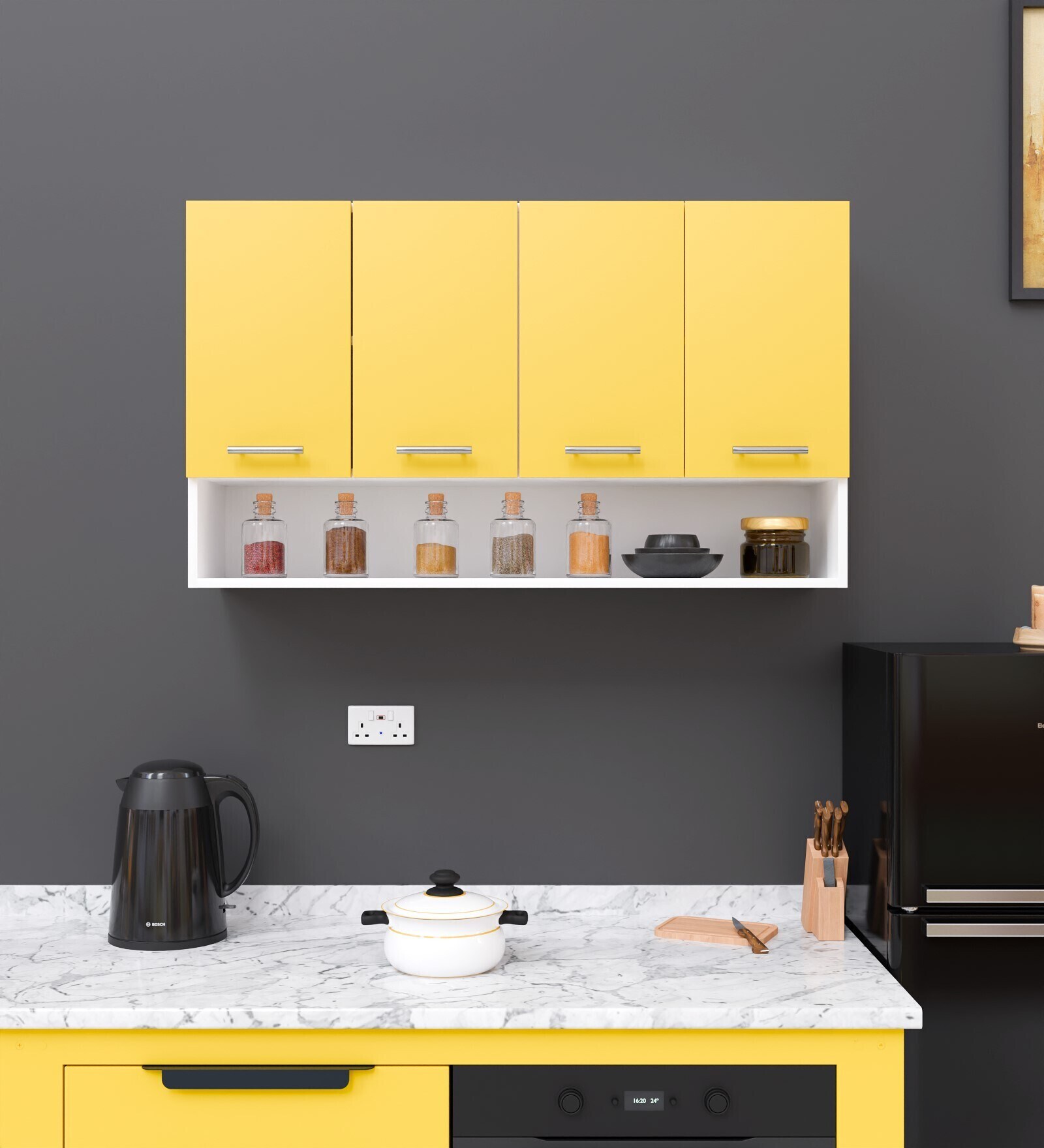 Buy Myra Engineered wood Wall Mounted Kitchen Cabinet (Yellow & White ...