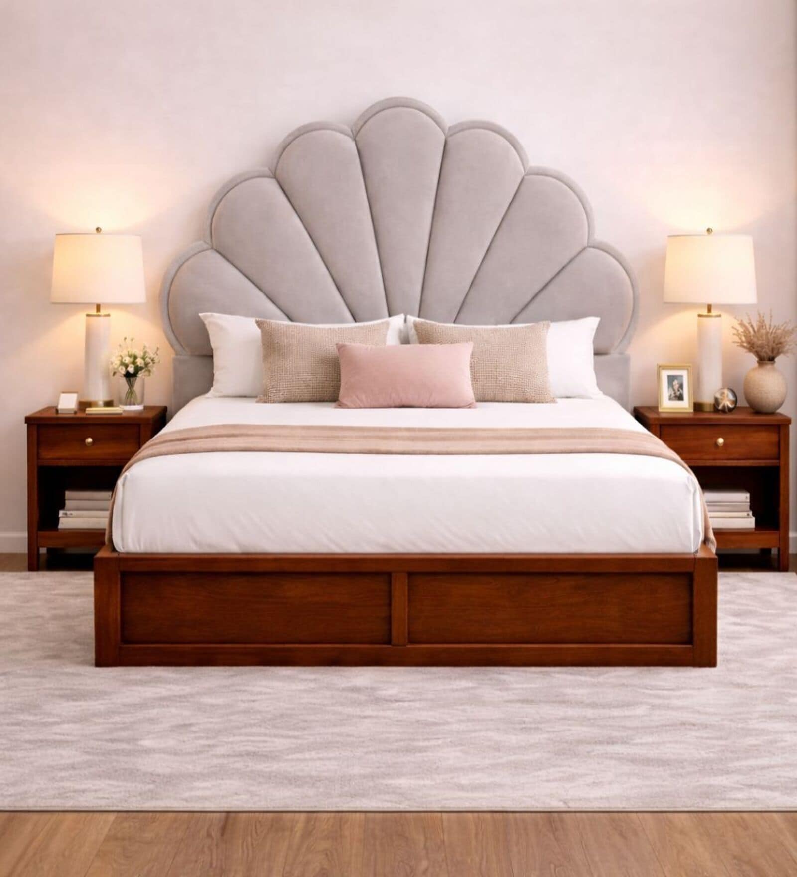 Myra Reva Queen Size Upholsetered Bed In Mist Grey Colour With Box Storage