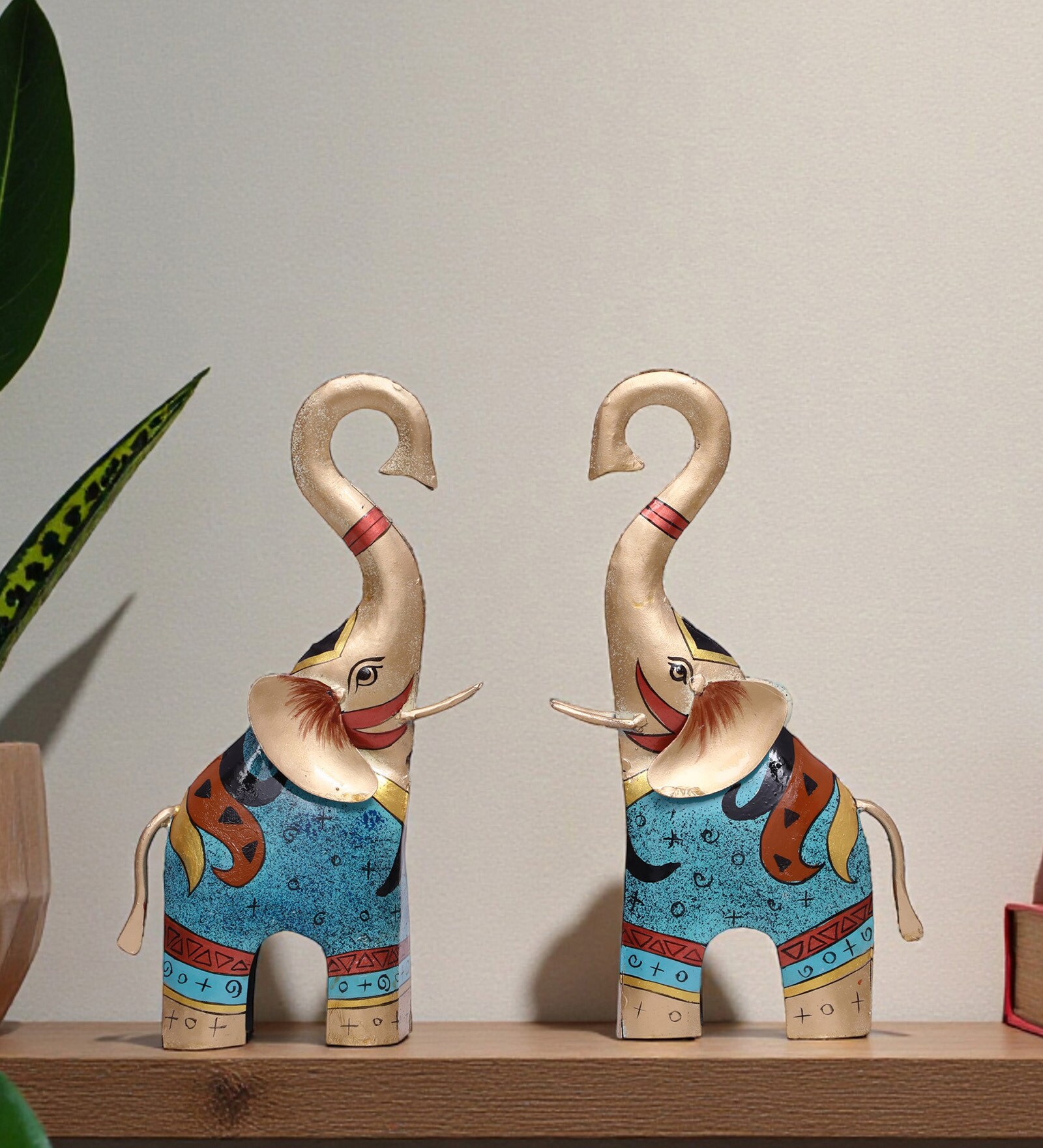 Myron Elephant Set Of 2 Hand Painted Figurine