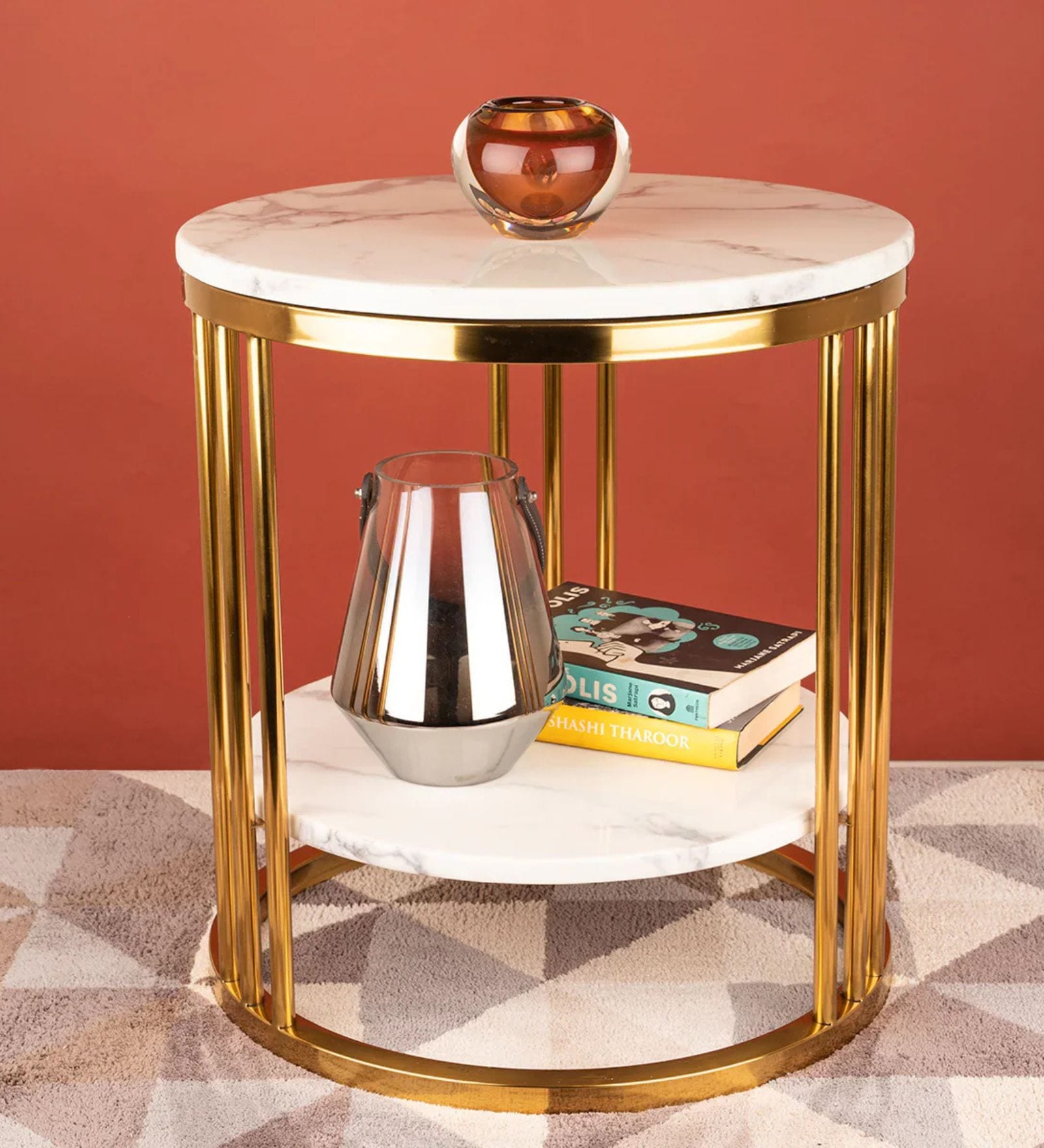 Mystique End Table In White & Gold Finish
