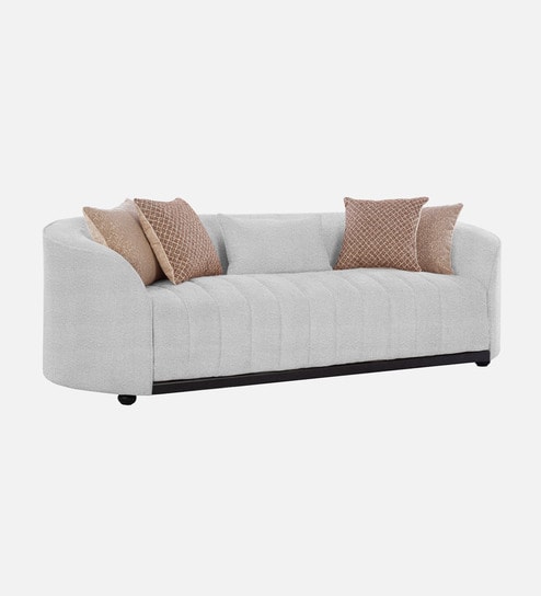 Mystic Boucle Fabric 3 Seater Sofa In White Colour
