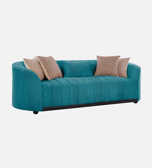 Mystic Chenille Fabric 3 Seater Sofa In Teal Color