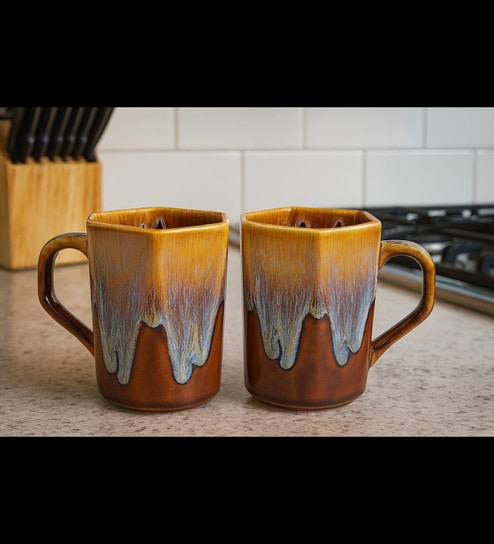 Mystic Glaze Coffee Mug Set of 2 (400 ML Each) Microwave Safe Coffee Mugs