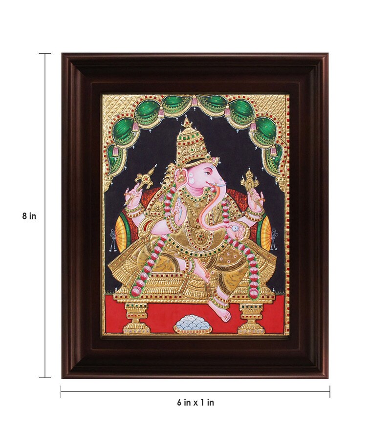 Buy MyAngadi Ganesha Plywood and Cloth 1.2 x 6 x 8 Inch Framed Tanjore