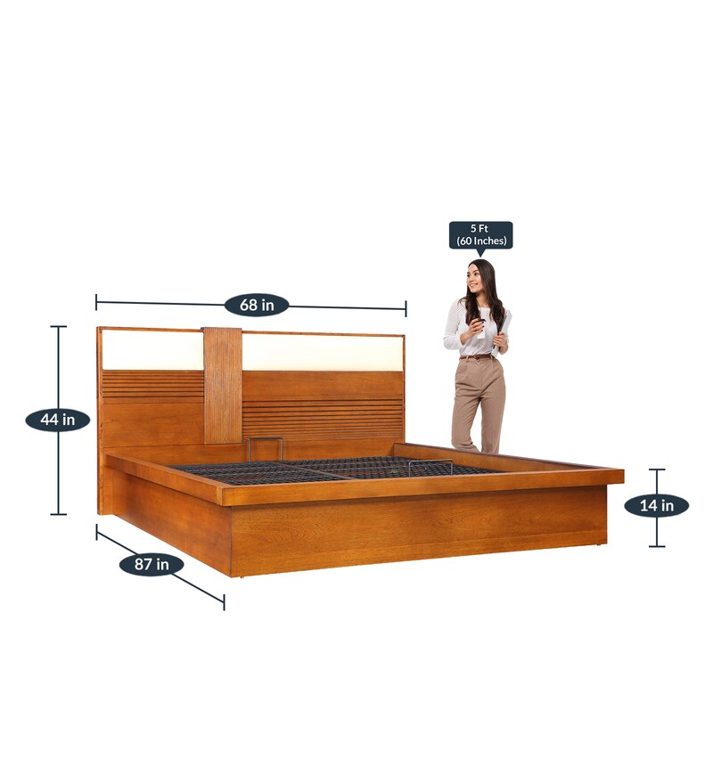 Buy Mystique Solid Wood Queen Size Bed in Walnut Finish with Hydraulic