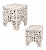 Myken Wooden End Table With Floral Design In Antique White Finish