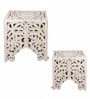 Myken Wooden End Table With Floral Design In Antique White Finish
