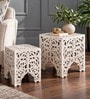 Myken Wooden End Table With Floral Design In Antique White Finish