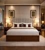 Myra Arcus Queen Size Upholsetered Bed In Mist Grey Colour With Hydraulic Storage