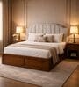 Myra Arcus Queen Size Upholsetered Bed In Mist Grey Colour With Box Storage