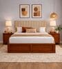 Myra Linear Queen Size Upholsetered Bed In Beige Colour With Box Storage