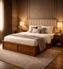 Myra Linear Queen Size Upholsetered Bed In Beige Colour With Box Storage
