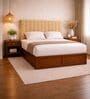 Myra Linear Queen Size Upholsetered Bed In Beige Colour With Hydraulic Storage
