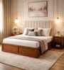 Myra Linear Queen Size Upholsetered Bed In Beige Colour With Box Storage
