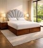 Myra Reva Queen Size Upholsetered Bed In Mist Grey Colour With Hydraulic Storage