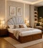 Myra Reva Queen Size Upholsetered Bed In Mist Grey Colour With Box Storage