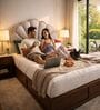 Myra Reva Queen Size Upholsetered Bed In Mist Grey Colour With Hydraulic Storage