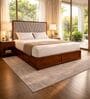 Myra Vertex Queen Size Upholsetered Bed In Mist Grey Colour With Hydraulic Storage