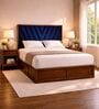 Myra Vertex Queen Size Upholsetered Bed In Royal Blue Colour With Hydraulic Storage